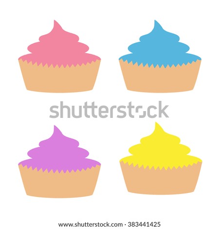 Cupcake set. Flat design style. White background. Vector illustration