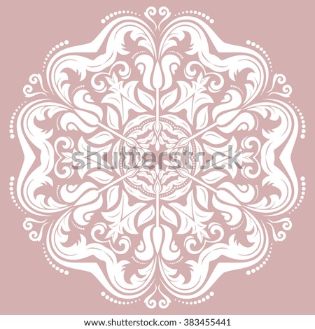 Oriental white pattern with arabesques and floral elements. Traditional classic ornament