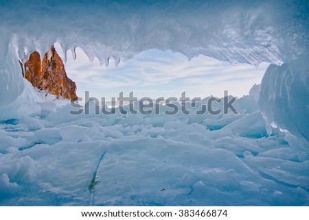 Ice Cave. Olkhon island. lake Baikal Royalty-Free Stock Photo #383466874