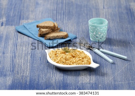fish meal on blue old wooden table