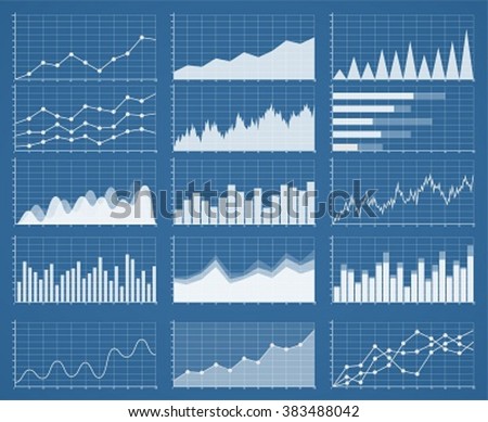 Business graphics and charts set. Analysis and management of financial assets. Information on charts, statistical data. Growth and falling on Information graphics infographics.