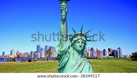 The Statue of Liberty and Lower Manhattan Skylines New York City