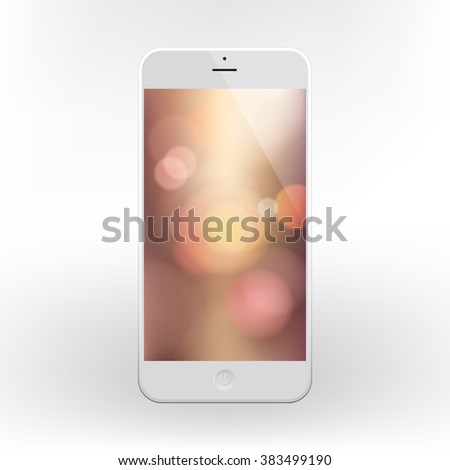 White Business Phone with  bokeh background on screen.  Illustration Similar To iPhone.