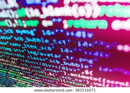 Technology background. Source code photo. Writing program code on computer. Programmer workplace. (Code is my own property there is no risk of copyright violations)