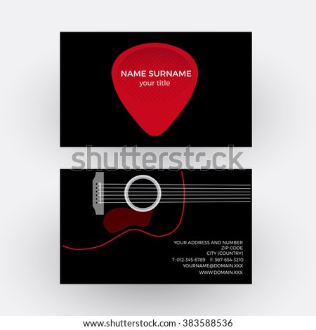 Vector abstract sign plectrum and guitar. Guitarist business card