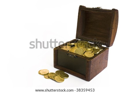 Treasure chest with money inside and in front