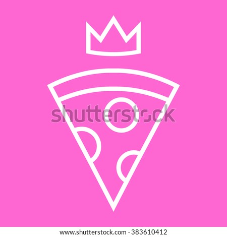 Pizza with crown vector white outline icon. Pizza king on bright background. 