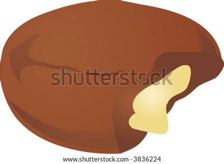 Cream filled chocolate donut, bitten, vector isometric illustration