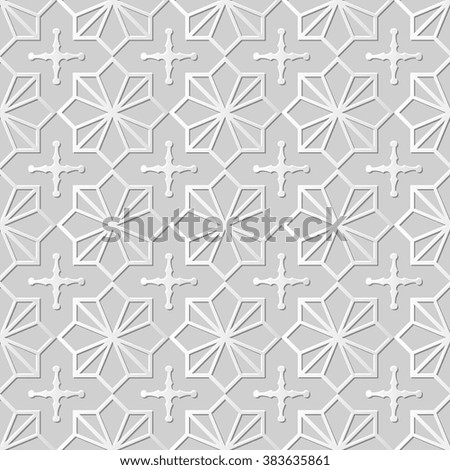 Vector damask seamless 3D paper art pattern background 329 Star Cross Geometry
