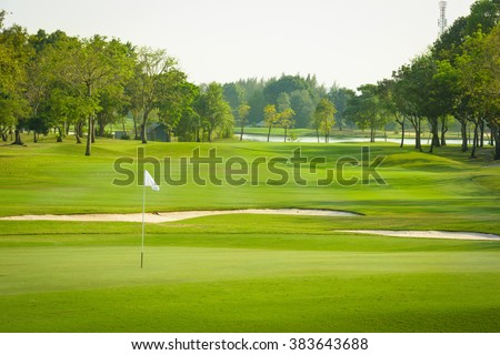 landscape view of golf course at Thailand Royalty-Free Stock Photo #383643688
