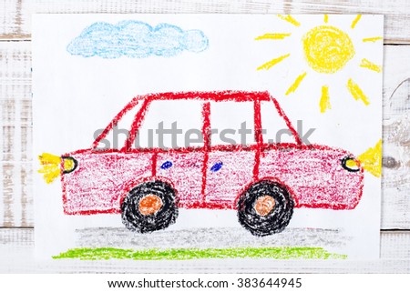 colorful drawing: red car