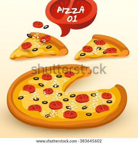 Pizza Slice With Ingredients : Vector Illustration