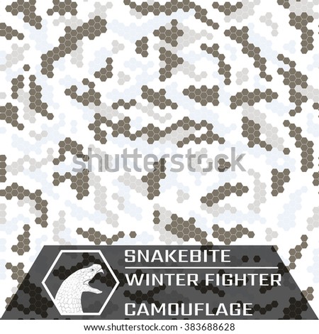 Snakebite. Winter Fighter.
Texture of winter camouflage. Seamless pattern.