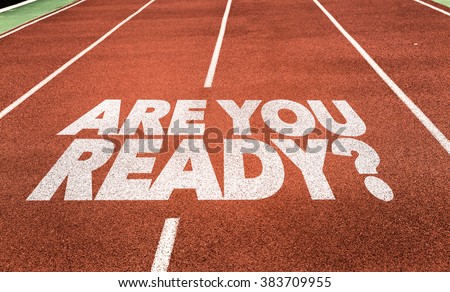 Are You Ready? written on running track Royalty-Free Stock Photo #383709955