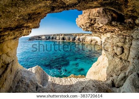 Sea Caves near Ayia Napa, Cyprus. Royalty-Free Stock Photo #383720614