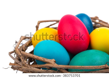 Easter Eggs in Nest isolated on White