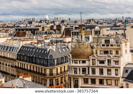 Panorama of Paris on the Sunset. View from Printemps store. France