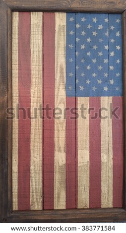 American Flag On a Vertical Wooden planks Stars and Strips a Patriotic Symbol 