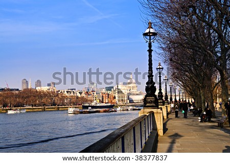 View of St. Paul's Cathedral from South Bank of Thames river in London