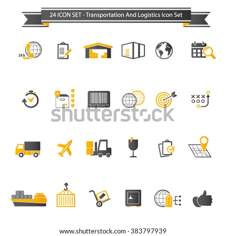 Transportation, logistics and shipping icon set