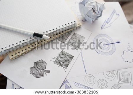 Set freehand drawing sketches on the theme of business