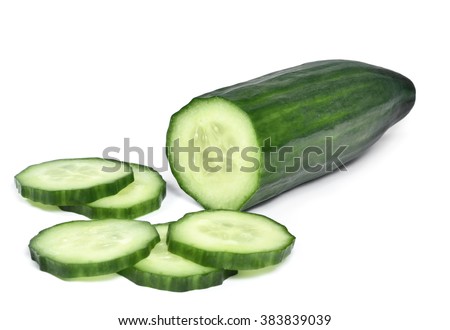 Fresh cucumber, chopped cucumber, isolated on white. Royalty-Free Stock Photo #383839039