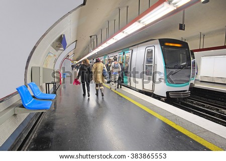 metro train in Paris, France. Royalty-Free Stock Photo #383865553