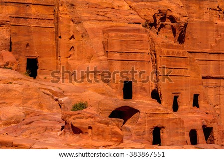 Ancient rock cut architecture of Petra, Jordan. Petra is one the New Seven Wonders of the World