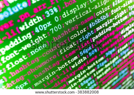 Developer working on software codes in office. Monitor photo. Software source code. Writing program code on computer. (Code is my own property there is no risk of copyright violations)