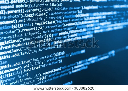 Computer program. Monitor photo. Developer working on websites codes in office.  Website codes on computer monitor. (Code is my own property there is no risk of copyright violations)