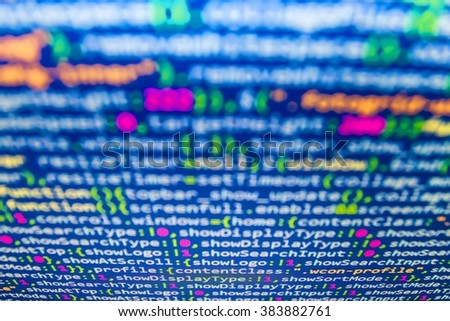 Computer program. Writing programming code on laptop. Developer working on program codes in office. Abstract screen of software. (Code is my own property there is no risk of copyright violations)