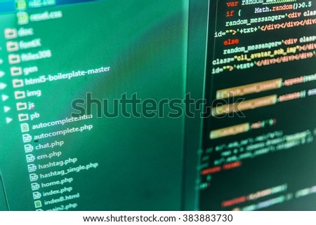 Technology background.  Abstract screen of software. Writing programming code on laptop. Software background. (Code is my own property there is no risk of copyright violations)