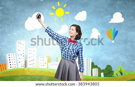 Hipster girl with photocamera