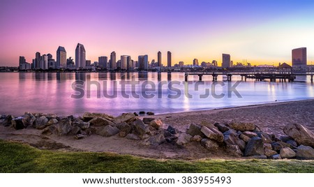 Downtown Cityscape at Dawn, San Diego California USA
