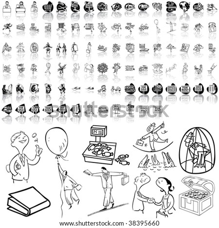Business set of black sketch. Part 5-1. Isolated groups and layers.