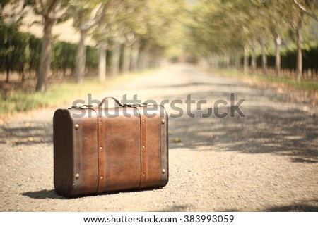 Vintage travel suitcase with wonderful swirly bokeh effect by Petzval lens. 