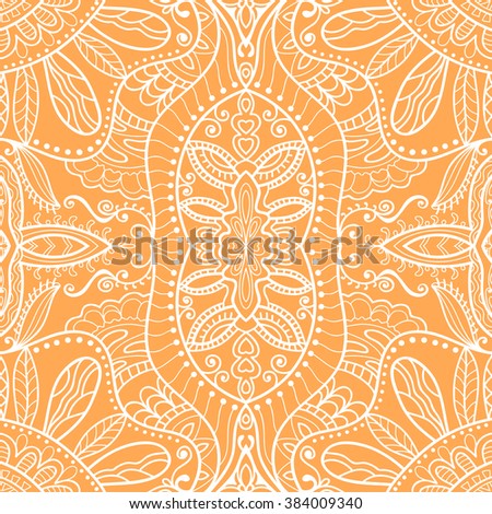 Abstract color fantasy graphic background, seamless floral geometric pattern. Hand drawn fabric texture. Tribal ethnic arabic, indian, ottoman ornament, doodle vector illustration. 