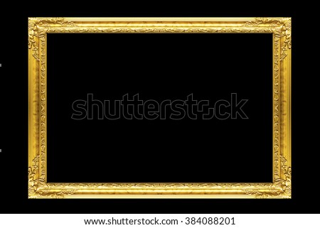 gold picture frames isolated on black background.