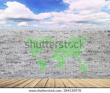 abstract Home background. wooden balcony brick wall sky Map