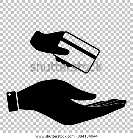 Hand holding a credit card. Flat style icon illustration.
