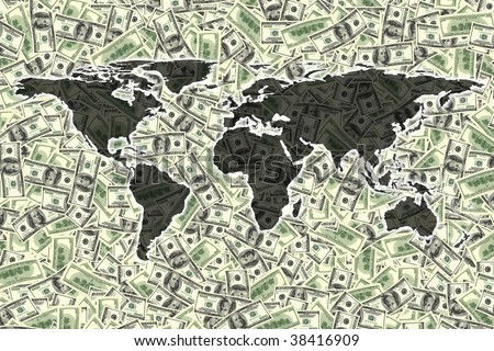 close up shot of a world map on dollar bill background
