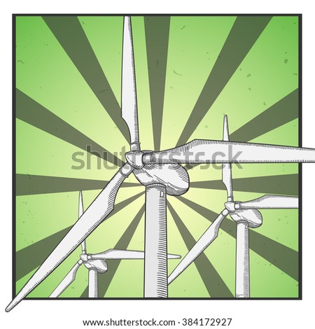 Wind power plant. Hand drawn vector illustration.