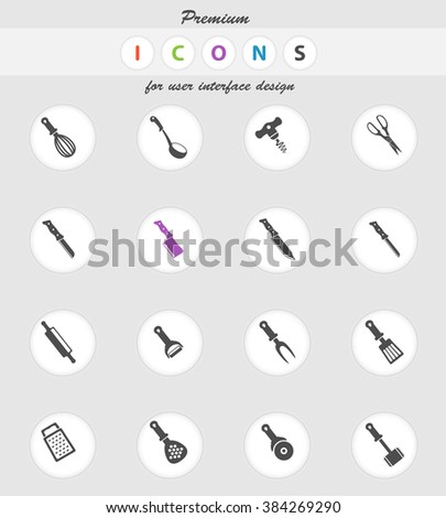 kitchen tools icons set for web sites and user interface