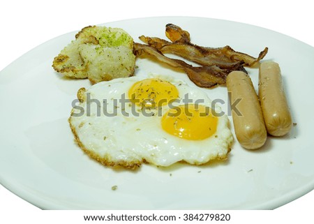 Morning Breakfast,fried eggs,sausage and bacon