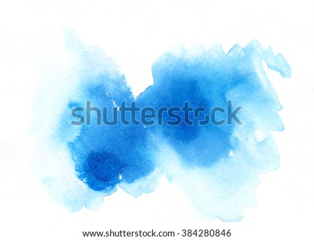 Watercolor splash, isolation on white blue hand drawn abstract cloud