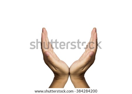 Two hand, keeping safe. isolated on white background