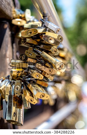 Hundreds of Love padlocks, attached to a bridge in Venice, Italy