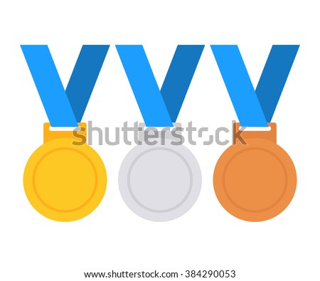 Gold, silver and bronze medal icon. Medal set. Vector set. Medal isolated on white background Royalty-Free Stock Photo #384290053
