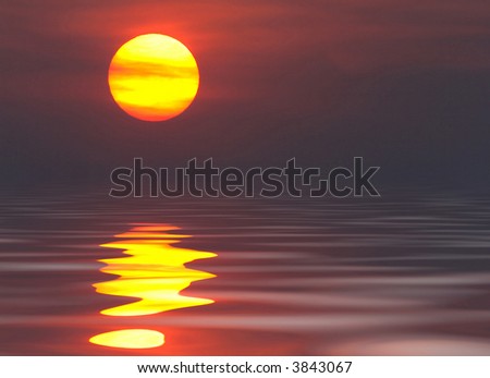 Great sun orange reflected in the water