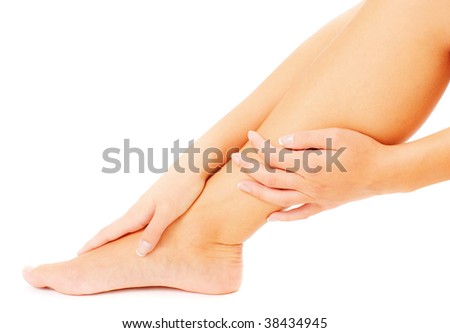 Close up of hands massaging a leg, from a complete series of photos.